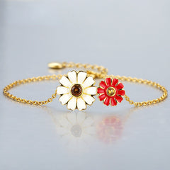 Double Daisy with Yellow Zircon Silver Bracelet for Women