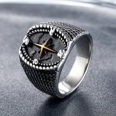 Cross Star Compass Titanium Steel Ring for Men