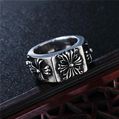 Cross Flower Square Surface Titanium Steel Ring for Men