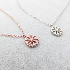 Hollow Zircon Cherry Blossom Pendant Silver Necklace