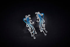 Spoondrift Blue Enamel Silver Drop Earrings