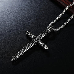 Spiricle Latin Cross Childern Flower Zircon Titanium Steel Necklace for Men