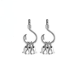 Hook with Small Fish Silver Drop Earrings for Women