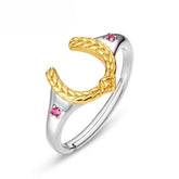 Horseshoe Shaped Olive Branch Red Corundum Opening Sterling Silver Ring