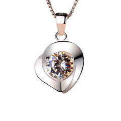 (Pendant Only) Round Zircon Heart-shaped Silver Pendant for Women