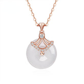 Circle Chalcedony with Zircon Skirt Pendant Silver Necklace for Women