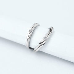 Single Line Pattern with Zircon Silver Couple Ring
