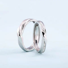 Rotating Stripe Silver Couple Ring