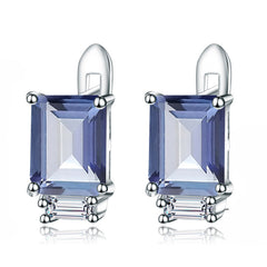 Emerald Cut Natural Blue Topaz Stud Earrings
