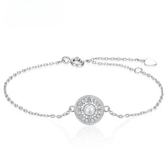 Zircon Disc Round Natural Freshwater Pearl Sterling Silver Bracelet