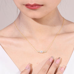 Charm Style Inlaid 5A White Zircon Marquise Shape Pendant Plated Gold Silver Necklace for Women