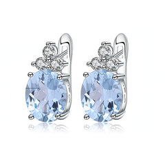 European Vintage Natural Colourful Gemstone Oval Shape Silver Studs for Women