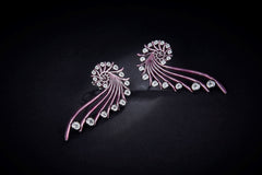 Coral Purple Enamel Silver Drop Earrings