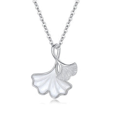 Mother of Pearl Ginkgo Leaf Silver Necklace for Women