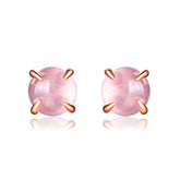 Solitaire Round Shape Pink Crystal Silver Stud Earrings