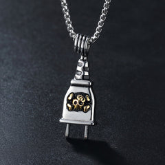Halloween Skull Power Plug Titanium Steel Necklace for Men