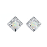 Opal Jewelry with Zircon Square Silver Studs Earrings for Women