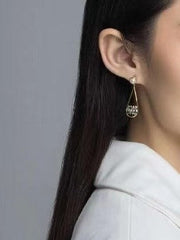 Colourful Enamel Rhombus Grid Pearl Drop Earrings