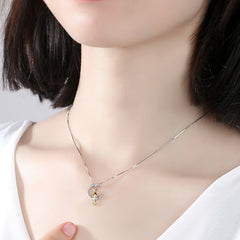 Moon Cat Pendant Silver Necklace for Women