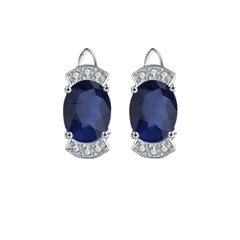 Simple Fashionable Style Inlaid Natural Gemstone Luxurious Oval Silver Studs Earrings for Women