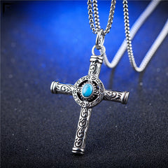 Turquoise Totem Celtic Cross Titanium Steel Necklace for Men