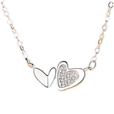 Valentine's Day Gift Two of Heart with Zircon Pendant Silver Necklace for Women