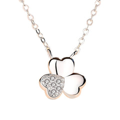 Clover with Zircon Pendant Silver Necklace for Women