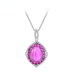 European Fashion Luxury Jewelry Design Six Starlight Surround Inlay Colourful Gemstone with Synthetic Gemstone Soleste Halo Oval Pendant Silver Necklace for Women