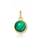 Round Malachite Zircon Crescent Moon Sterling Silver Pendant