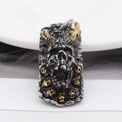 Halloween Horn Monster Skull Rectangel Titanium Steel Pendant for Men