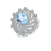 Europen and American Luxury Sense of Natural Topaz Inlaid Natural Colourful Treasure Silver Ring for Women