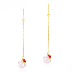 Pink Crystal Perfume Bottle Tassel Silver Hook Earrings
