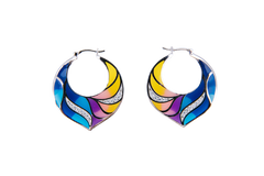 Colourful Enamel Leaf Veins Hoop Earrings