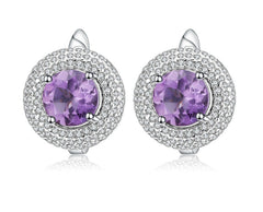 European Retro Colourful Gemstone Soleste Halo Round Shape Silver Studs for Women