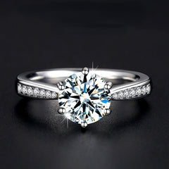 Moissanite Round Cut Six Prongs Cathedral Silver Engagement Ring for Women