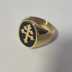 Lorraine Cross Oval Polished Titanium Steel Ring for Men