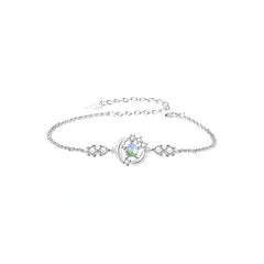 Feather Circle Glaze Stone Silver Bracelet for Women