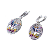 Colourful Enamel Butterfly Flower Oval Drop Earrings