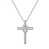 Round Opal Polished Latin Cross Sterling Silver Necklace