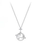 Galaxy Planet Zircon Pendant Silver Necklace