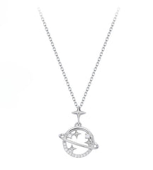 Galaxy Planet Zircon Pendant Silver Necklace