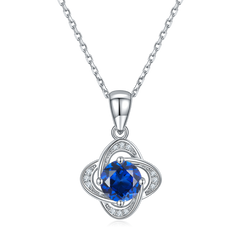 Clover Shape Round Cut Blue Crystal Necklace