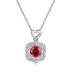 Double Heart Round Red Crystal Necklace