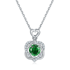 Double Heart Round Green Crystal Necklace