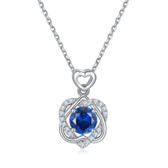 Double Heart Round Blue Crystal Necklace