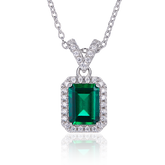 Letter V with Rectangle Green Zircon Necklace