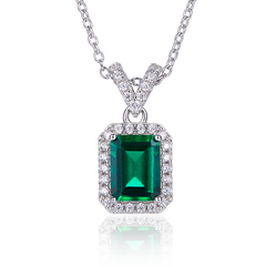 Letter V with Rectangle Green Zircon Necklace