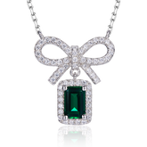 Bowknot with Rectangle Green Zircon Necklace