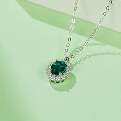 Soleste Halo Oval Cut Green Zircon Necklace