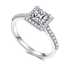 Cathedral Halo 1.0Carat Princess Cut Moissanite Ring
